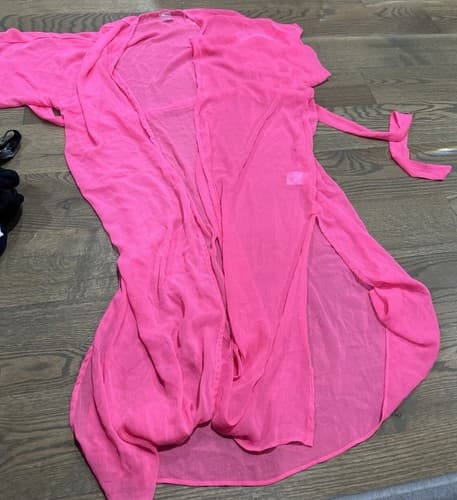 NO BOUNDARIES Pink Short Sleeve Tie Front Kimono Robe/Cover Size S/M - Image 1
