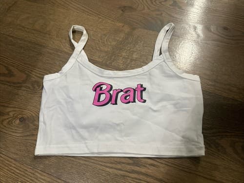 White Cropped "BRAT" Tank Top Size Large - Image 1