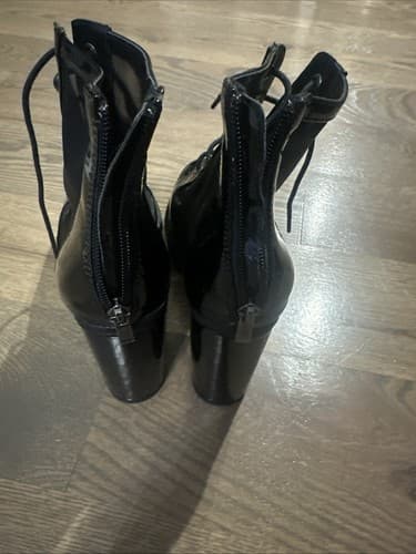 Womens shiny patent leather lace up Chunky Heel Ankle Boots pumps party Shoes 8 - Thumbnail 4