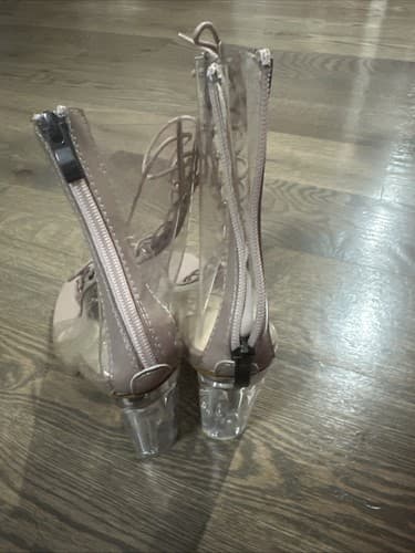 Transparent Clear Sandals Peep Toe Block Heel Women's Ankle Boots Lace Up 38 - Thumbnail 2