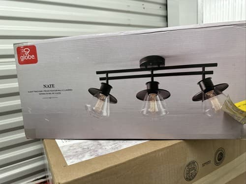 Globe Nate 2ft 3-Light Dark Bronze Fixed Track Lighting Kit Clear Glass New - Image 1