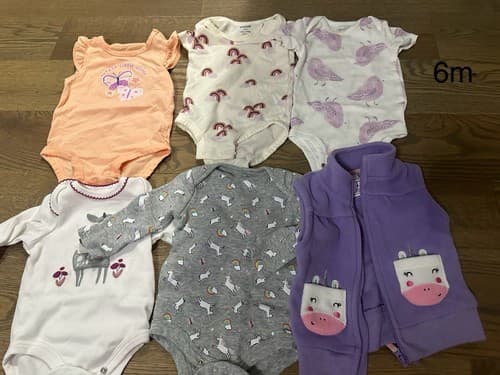 Baby Girl Lot Of 6 Clothes One Piece Short And Long Sleeve 6 Months - Image 1