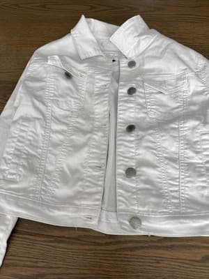 VIP Jacket Women Size L Long Sleeve Button Up White Cropped - Thumbnail 2