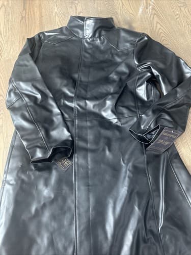 Mens Genuine Black Real Leather Long Jacket Size Large New - Thumbnail 3