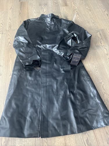 Mens Genuine Black Real Leather Long Jacket Size Large New - Image 1