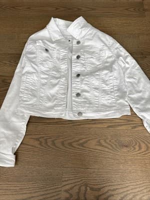 VIP Jacket Women Size L Long Sleeve Button Up White Cropped - Image 1