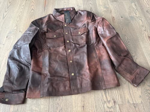 Mens Genuine Brown Real Leather Jacket With Buttons Size Medium New - Image 1