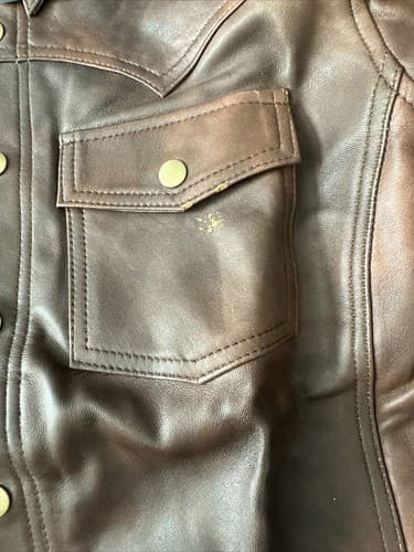 Mens Genuine Brown Real Leather Jacket With Buttons Size Medium New - Thumbnail 3