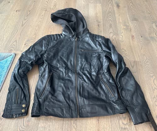 Mens Genuine Black Real Leather Jacket Hooded Size Small New - Image 1