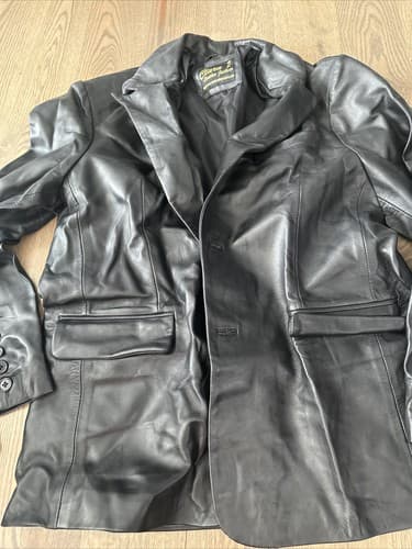 Mens Genuine Black Real Leather Jacket Size Large New - Thumbnail 2