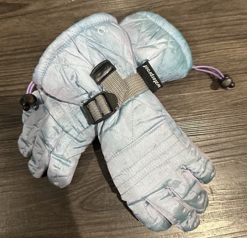 Girls Blue Adjustable Waterproof Winter Snow Ski Mittens - Image 1