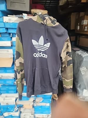 Mens adidas Trefoil Leaf Hoodie Pullover Faded Black Jungle Camo Green M - Image 1