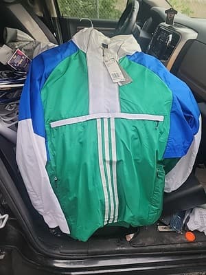 Adidas Jacket Men L Green Colorblock Half Zip Hooded ID Woven Shell Windbreaker - Image 1