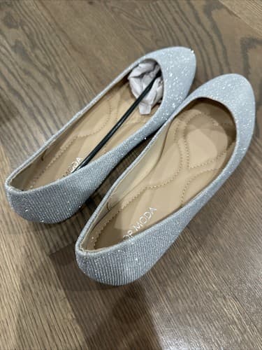 Top Moda women point-round toe ballet flats Silver Glitter shoes Size 9 New - Thumbnail 2