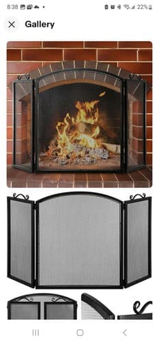 Black Metal Mesh Fireplace Cover, 3 Panel Folding Screen with Scrollwork Handles - Image 1