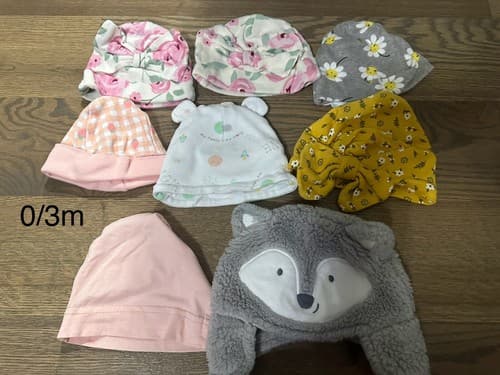 Size 0/3 Month Baby Girl Soft Hats Bundle Of 8 - Image 1