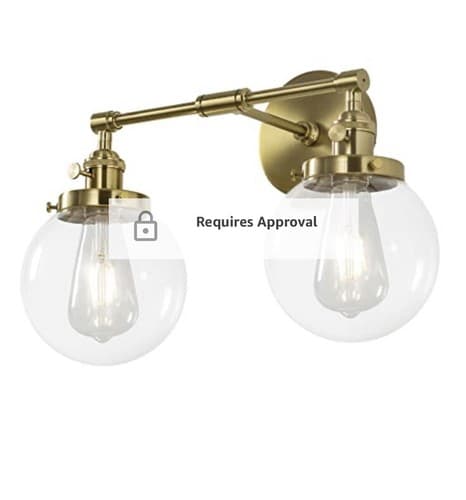 AK Lighting Gold Bathroom Vanity Lights Fixtures 2 Light Brushed Vintage Glass - Image 1