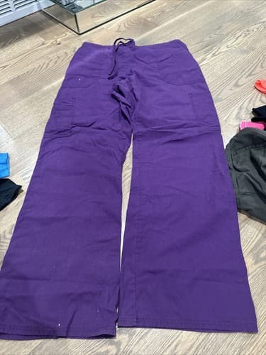 Scrub Star Womens Purple Pockets Pants Wide Leg Size Medium - Image 1