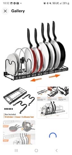 Expandable Pot and Pan Organizers Rack, 10 Adjustable Compartments (Black) - Image 1