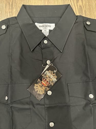 Men's Size 2xl Short Sleeve Button Down Black Shirt - Thumbnail 2