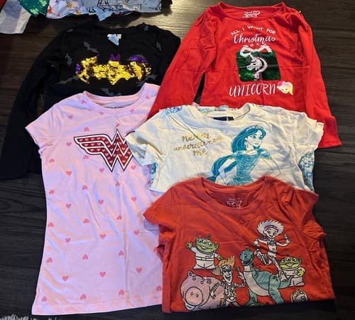 Lot Of 5 Girls T Shirts - Short And Long Sleeve Size M (7/8) - Image 1