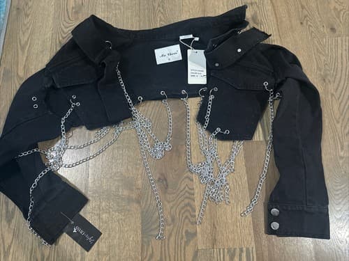Ma Cherie Women’s/ Juniors cropped black denim jacket size Medium - Image 1