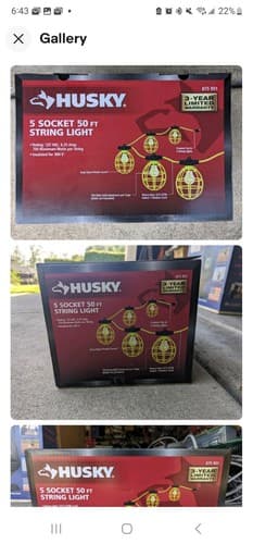Husky 5 Socket 50 ft String Caged Work Light Power Cord - Image 1