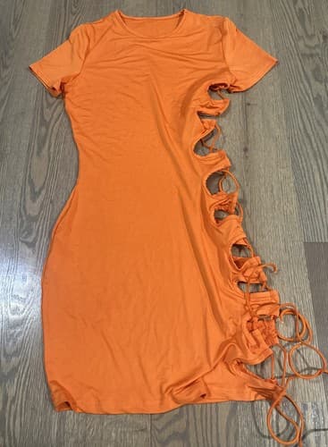 Juniors Orange Short Dress Size Universal Stretchy - Image 1