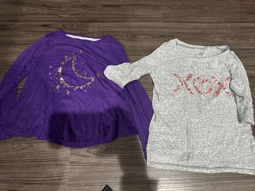 Kids Girls Long Sleeve T-Shirt Size XS 5 Purple And Gray 2 Pack - Image 1