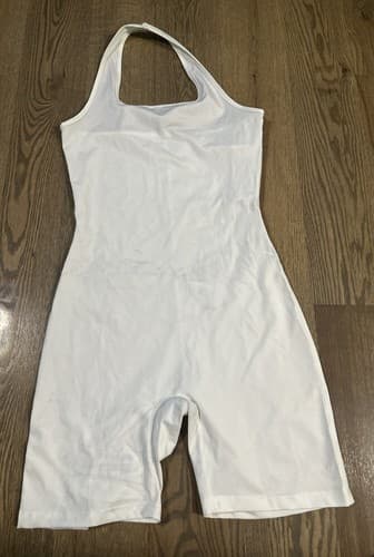 Womens White Ribbed Tank Romper Size Large - Image 1