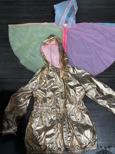 Cat & Jack Girl's Pink Rose Gold Zip-Up Bomber Jacket And Poncho Size S(6/6X) - Image 1