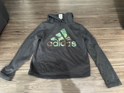 ADIDAS Big Boys Long Sleeve Logo Hoodie Hooded Pullover Size S (8-10) Black - Image 1