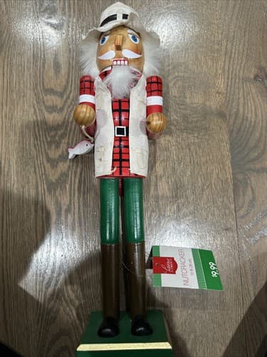 Collector's Choice Nutcracker 15" Wooden Fisherman Wearing Hat Fishing Pole Sant - Thumbnail 2