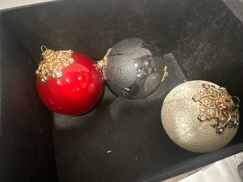 Jason Wu White & Black Lace Glass Ornament Balls Holiday Designer Xmas Set of 3 - Image 1