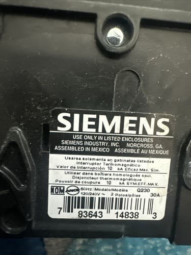 SIEMENS Q230 CIRCUIT BREAKER 30AMP, 2 POLE, 120/240V - Thumbnail 2