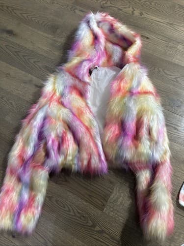 Fashion Nova Fur Sure Hooded Jacket Pink/combo Size Small New - Image 1
