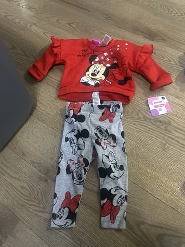 NWT Girls 12 Month Sweatshirt & Pants 2 piece Baby Disney Minnie Mouse - Image 1