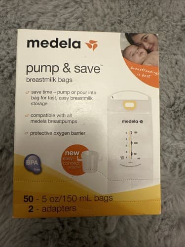 Medela Pump and Save NIB 50 Breast Milk Bags Plus 2 Adapters - Image 1