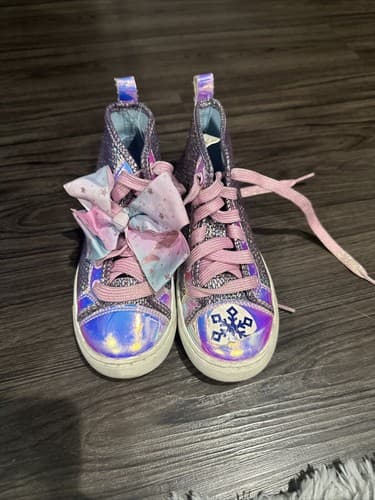 Jojo Siwa Girls Silver Mermaid Scales Bow High Top Sneakers Shoes Size 13 - Image 1