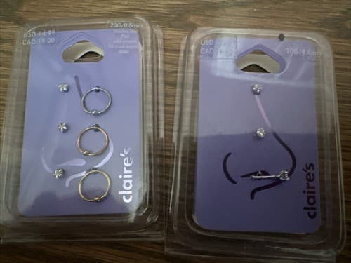 Claire's Stainless Steel 20G/0.8mm Nose Rings 2 Packs Total Of 9 Rings - Image 1
