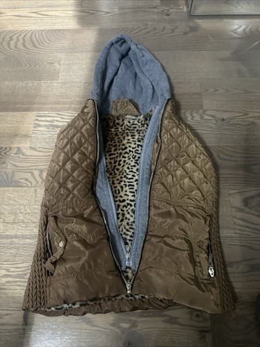 Outer Edge Vest Women's Medium Brown Full Zip Pockets Leopard Print Inside - Image 1