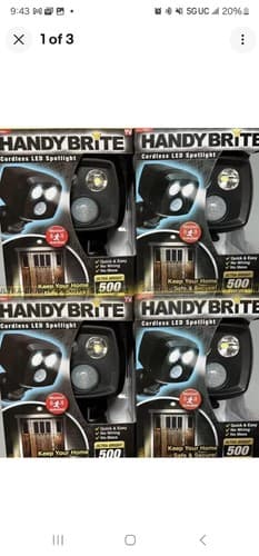 x 4 Ontel Handy Brite Ultra Bright Cordless Motion Sensor LED Security Spotlight - Image 1