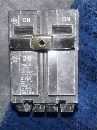 GE General Electric THQL2120 20-Amp 2-Pole 120/240VAC Breaker - Image 1