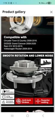 Pair Front Wheel Hub & Bearing For 2008-2016 Dodge Grand Caravan Town & Country - Thumbnail 2