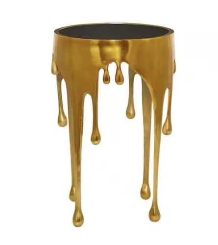 Aluminum Drip Accent Table with Melting Designed Legs and Shaded Glass Top, 16" - Image 1