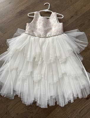 AMERICAN PRINCESS Girls Fancy Asymetrical Tiered Sleeveless Beaded Dress Size 6 - Image 1