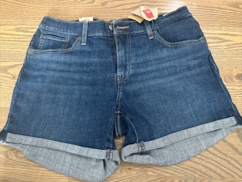 Levi’s Women’s Mid-length Shorts Size 12/w31 Mid Rise Slim Through Hip Dark Blue - Image 1