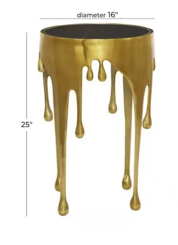 Aluminum Drip Accent Table with Melting Designed Legs and Shaded Glass Top, 16" - Thumbnail 2