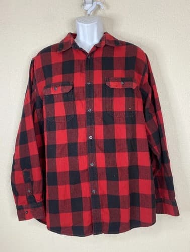 George Men Size XL Red/Black Check Button Up Knit Shirt Long Sleeve Light Flanel - Image 1
