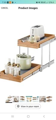 2 Tier Pull Out Cabinet Organizer 11" W X 21" D Slide Out Wood Shelf Organizer - Image 1
